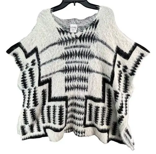 B Sharp Poncho Sweater Womens One Size White Black Mohair Blend Southwestern