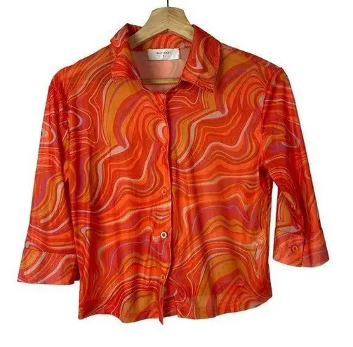 Boutique Halfheart Orange Sunset Trippy Swirl Half Sleeve Top S