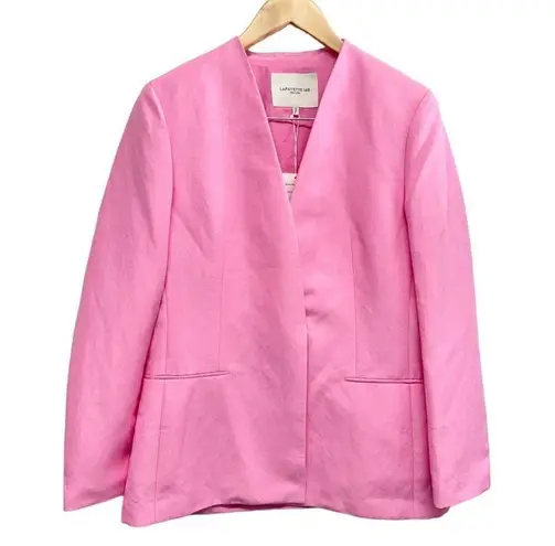 Lafayette 148 New York Linen Silk Blazer Size 8 Pink V Neck Slim Silhouette NEW