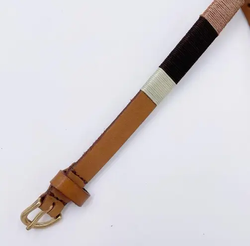 J.Crew  Thread-Wrapped Belt Brown Leather Metallic Color Block Size Medium Boho