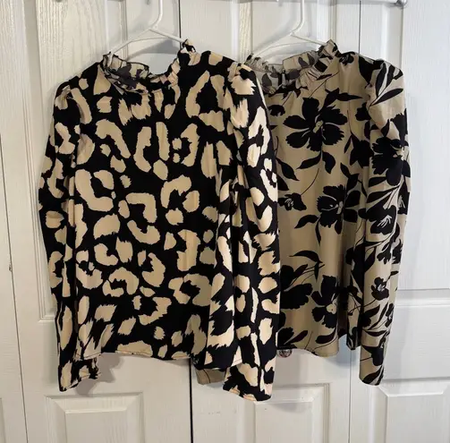 SheIn  lot of 2 cream black animal print, floral blouses size medium - Image 1