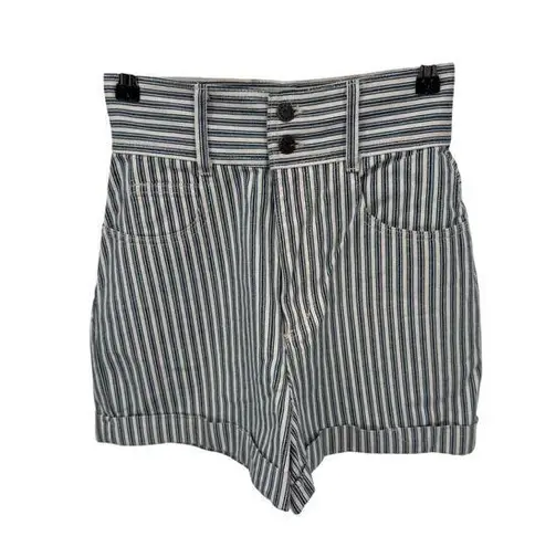 Vintage Bennini High Waisted Shorts Womens 5/6 Blue White Railroad Stripe Cotton Size undefined