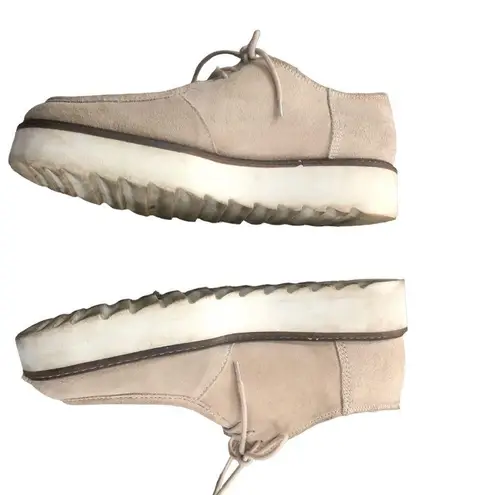 ZARA Basic Collection Suede Lace Up Platform Oxford Shoes 39/8  Light Acadamia - Image 4