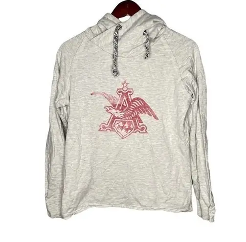 ANHEUSER BUSCH WOMEN MEDIUM GRAY BIG SHRUG NECK LOGO HOODIE SWEATSHIRT medium