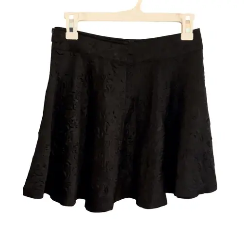 Mine Mini Skirt Womens S Black Faux Satin Flowy W/ Embossed Pattern Preppy