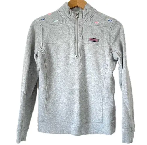 Vineyard Vines  Shep Shirt All Over Whale Grey Quarter Zip Terry Women’s Size XS