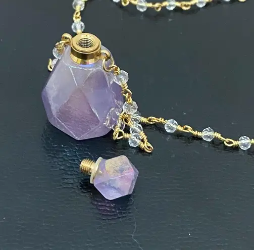 Aura Quartz Faceted Oil Perfume Bottle Pendant Beaded Necklace 20.9g