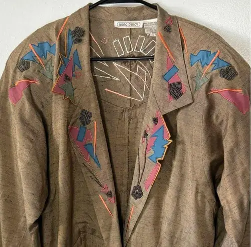 American Vintage Vintage 80s Marc D'Alcy Embroidered Beaded Blazer Womens Size 10 Brown Geometric