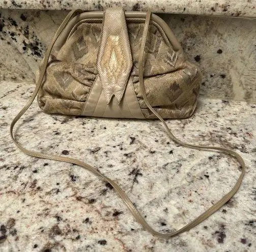 Venetto By Ami Kahn Made In USA Snakeskin Lambskin & Tapestry Purse Handbag