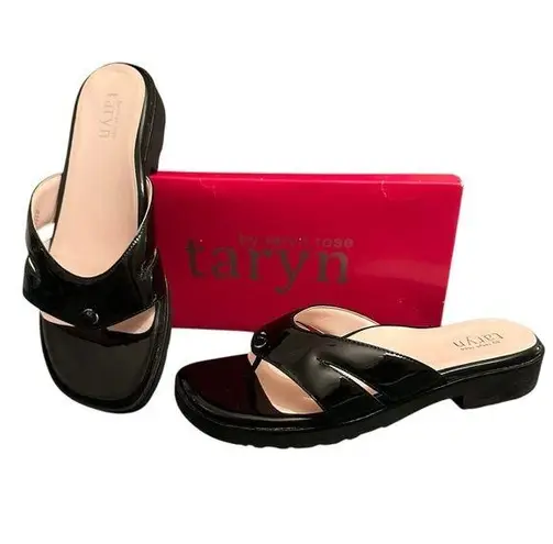 Taryn Rose Taryn by Trista Black Patent Leather Thong Slip-On Sandals Size 9.5