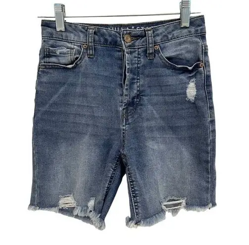 Vanilla Star Jeans Vanilla Star Juniors Sz 1 High Rise Bermuda Denim Shorts Distressed Frayed Hem