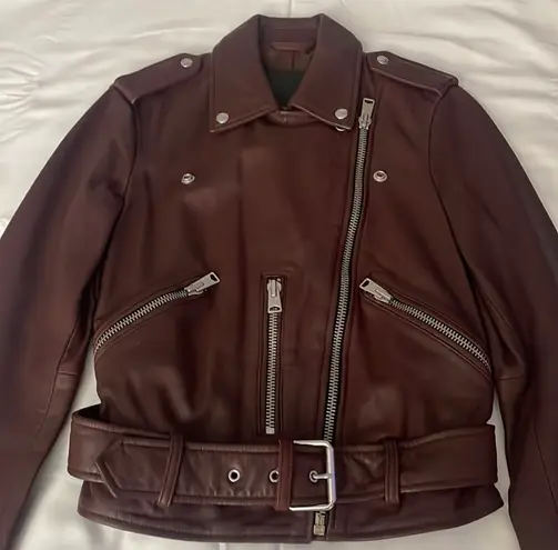 ALLSAINTS Balfern Biker Leather Jacket, Burgundy Sz 2