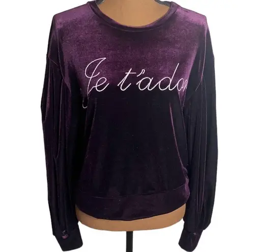 MISA Los Angeles je t’adore embroidered velvet balloon sleeve sweatshirt size S