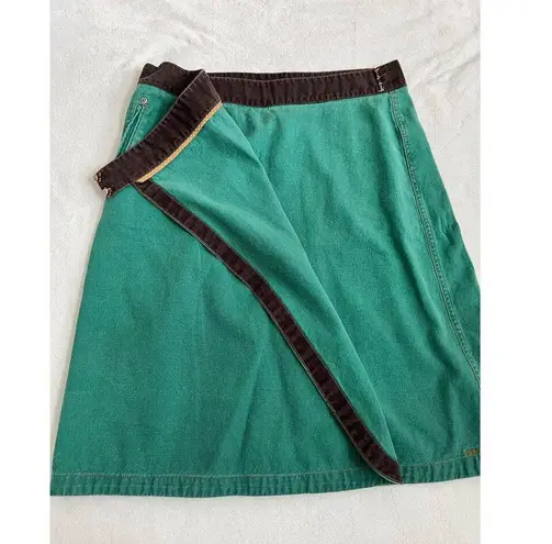 KAVU Denim Solid Green Knee Length Wrap Skirt Size 10