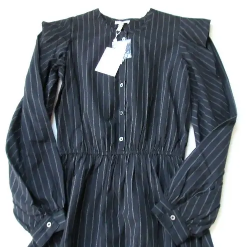 Joie NWT  Rasheda in Caviar Black Pinstripe Stripe Assymetrical Shirt Dress XXS