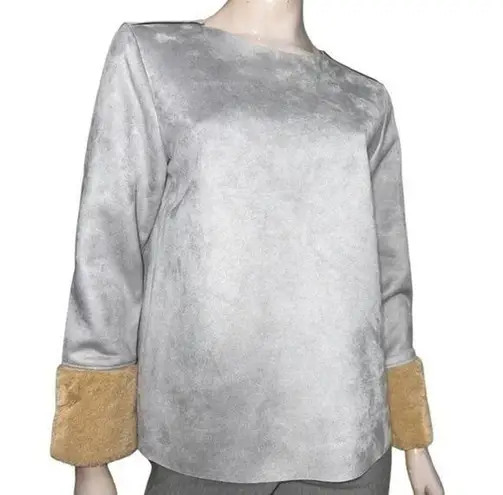 Catherine Malandrino  Women’s Size M Heather Gray Ultra Suede Faux Fur Cuff Top