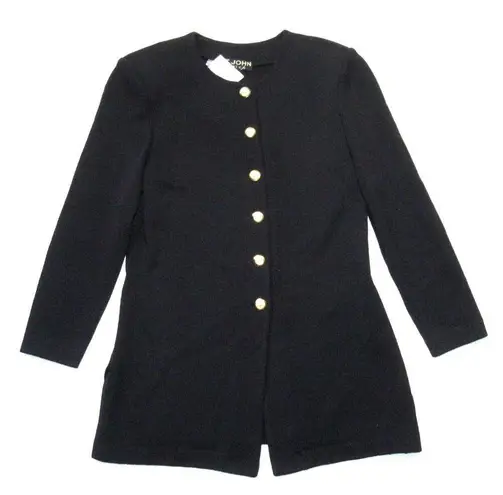 St. John NWT Basics Santana Knit Jacket in Black Long Button Sweater 2