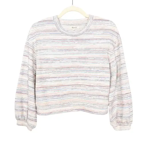 Madewell  Bubble Sleeve Crop Top in Rainbow Stripe Knit Pullover Women's Small