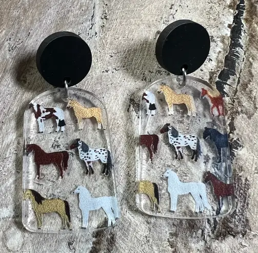 Handmade Horse Pattern Earrings | Boho Western Acrylic Jewelry