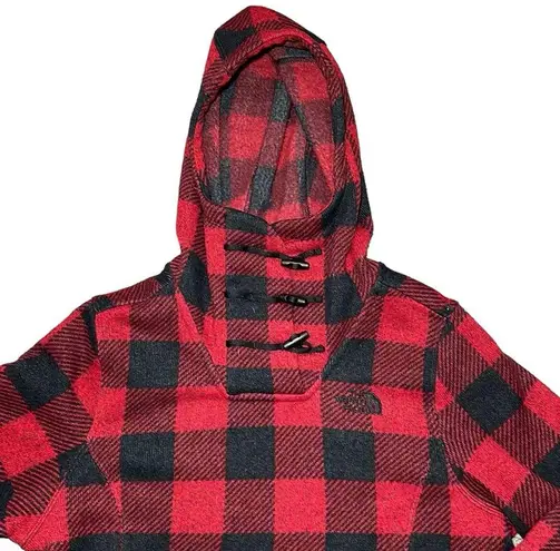 The North Face  Jacket Women Red Buffalo Plaid Hood
Fleece Toggle Pullover