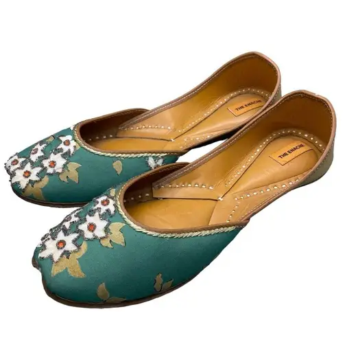 The Enache Green Floral Slip On Ballet Shoes Khussa Indian Shoes Wear EU 39 Size 8