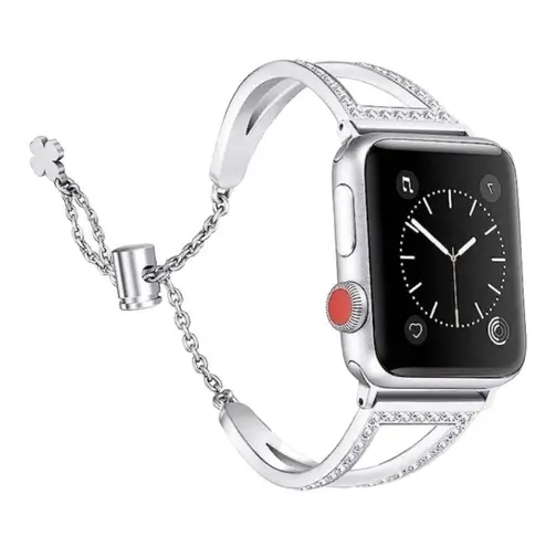 Secbolt Bling Rhinestone Silver Apple Watch Band