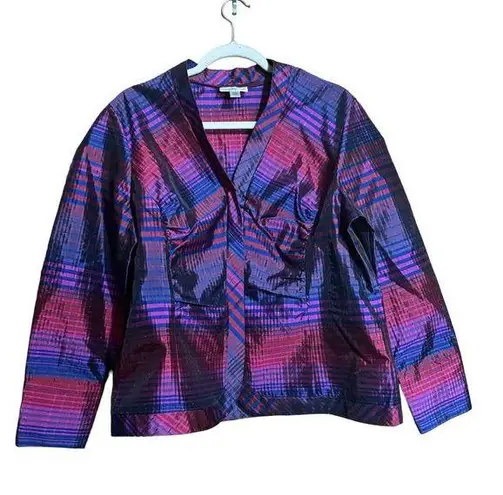 Coldwater Creek Top Womens PXL Petite Multicolor Madras Plaid Silk Blend Blouse