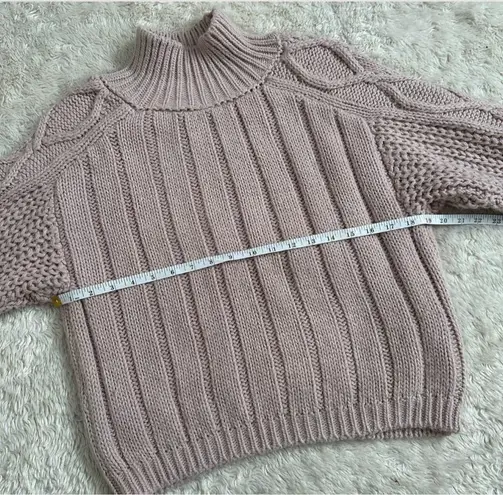 Mauve Cable Knit Puffy Sleeve Sweater (XS) Pink