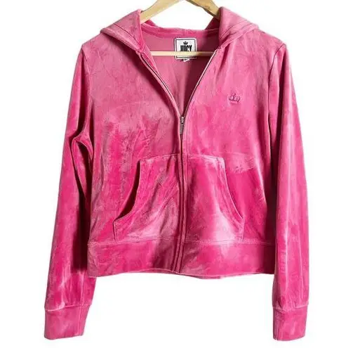 Juicy Couture Pink Velour Y2K Tracksuit Zip Up Hooded Jacket Size M Size M