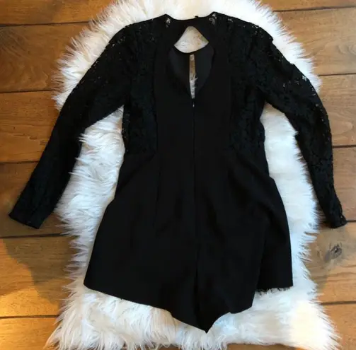 Front CutOut Lace Long Sleeve Romper Black