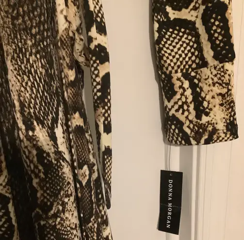 Donna Morgan NWT Wrap Tie Long Sleeve Snake Print Dress Black/Taupe/Brown