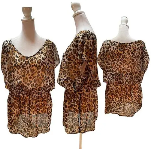 Smart & Sexy swim Tan, Brown & Black Leopard Print Sheer Bathing Suit Wrap S/M