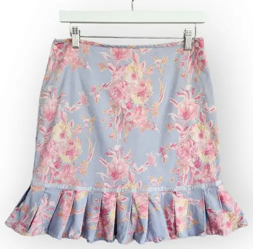 American Vintage British Khaki Lilac Purple Pink Floral Ruffle Hem Mini Skirt 8