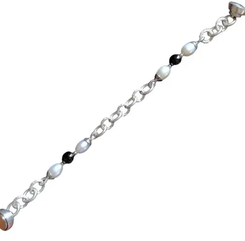 Vintage Esposito ESPO SIG Sterling Silver Pearl Smoky Quartz Women's Bracelet 8"
