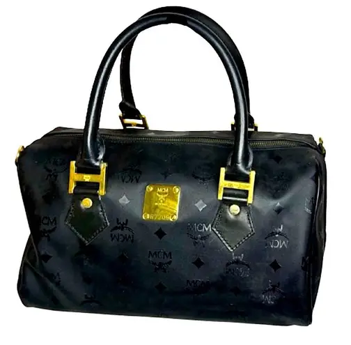 MCM VINTAGE Black Visetos Boston Top Handle Hand Bag MADE IN GERMANY