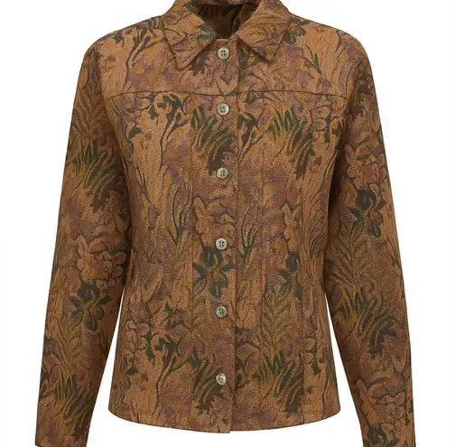 Tudor Court by Haband Vintage Woven Tapestry Floral Brocade Button Up Jacket Brown Size L