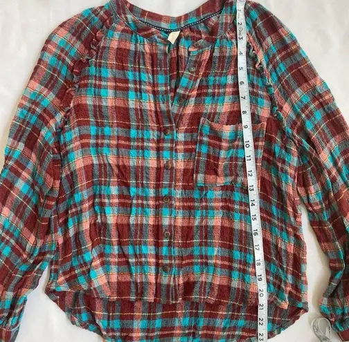 Pilcro Anthropologie Plaid Long Sleeve Buttondown Shirt in Coral