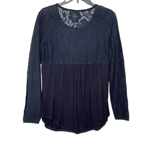 Ivy Jane Women Top Tunic Baby Doll Floral Lace Long Sleeve Ruffles Black XS