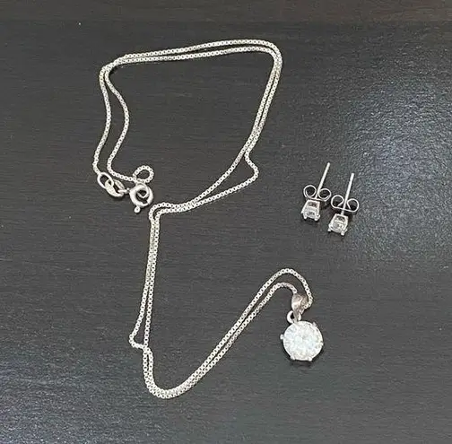 Sterling Silver  925 Necklace & Stud Earrings Set