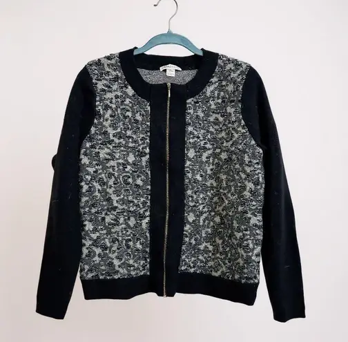 Pendleton Zip Up Cardigan XL Black Gray Animal Print Sweater Jacket
