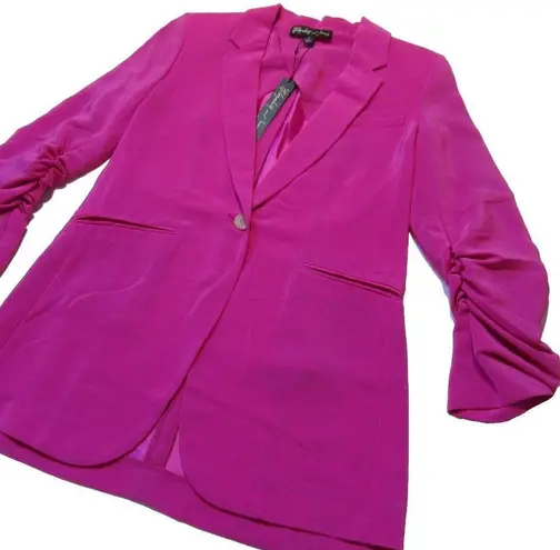 Elizabeth and James NWT Heather Blazer in Fuchsia Pink Ruched Sleeve Crepe 2 $495