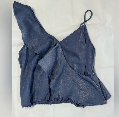 Donna Mizani Small blue shimmery Asymmetrical Blue Ruffle elastic hem.
