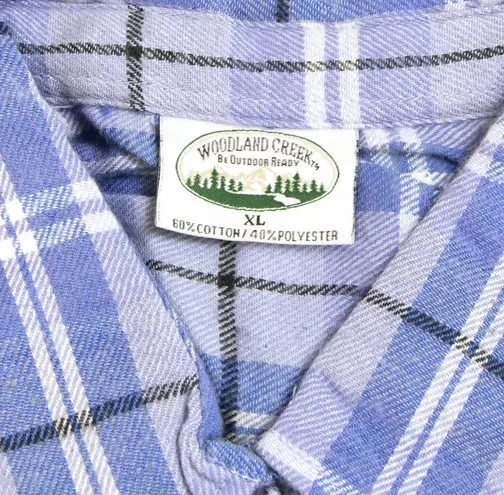 Woodland Creek Women's Long Sleeve Blue and White Plaid Shirt, XL