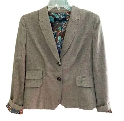 Nine West  Blazer Plaid Double-Breasted Brown Floral Lining Size 8