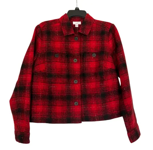 J.Jill red black brushed plaid blazer shacket NWT size Small