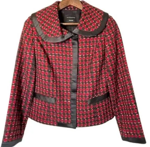 Doncaster Collection Plaid Wool Blend Red & Black Zip Front Blazer Jacket 8