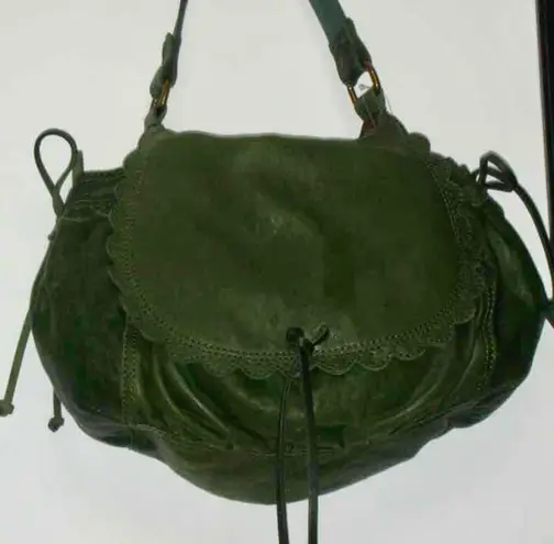 Lucky Brand Hobo Scalloped Flap Green Leather Shoulder Bag