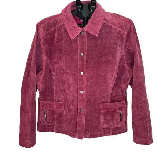 Chico's Chico’s Cranberry Burgundy Leather Jacket Snap Front Zip Pockets Size 3 (16-18)