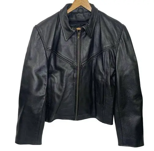 All State Leather Jacket Vintage Coat Biker Moto Zip Up 90s Quilted Lining Size 3X