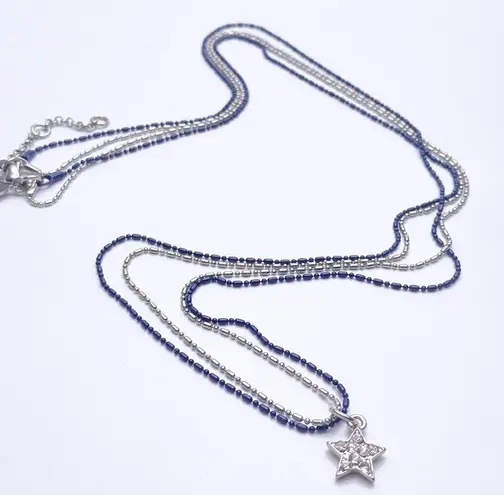 American Eagle  Layered Long rhinestones Star necklace blue silver dainty blue